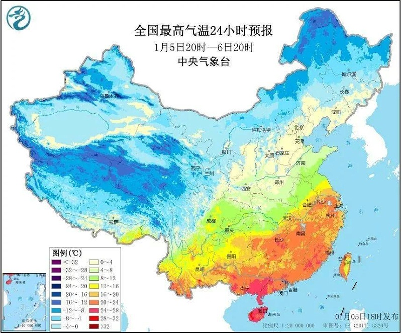 2020年1月5日，南方各地依然是普遍高溫的狀態(tài)